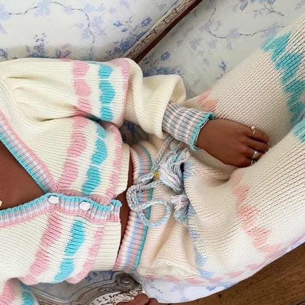 White pink blue heart cardigan